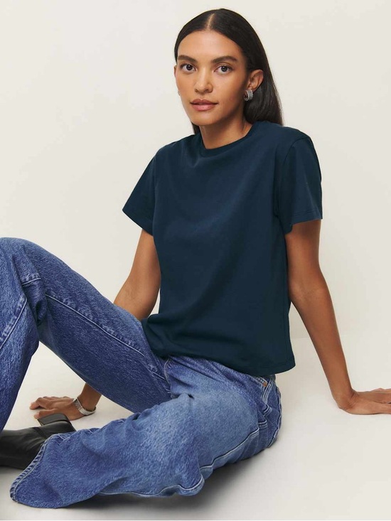 Reformation Tops - Reformation Rowan Crew Tee Midnight Blue Boxy Cotton Top S
